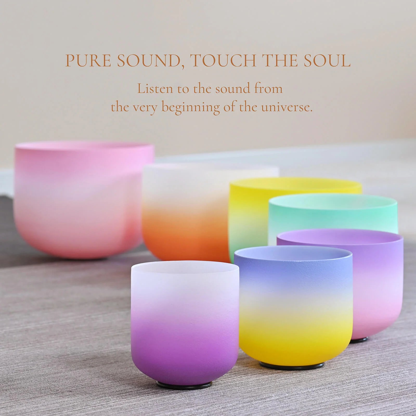 Candy Colored Frosted Quartz Crystal Singing Bowl Set