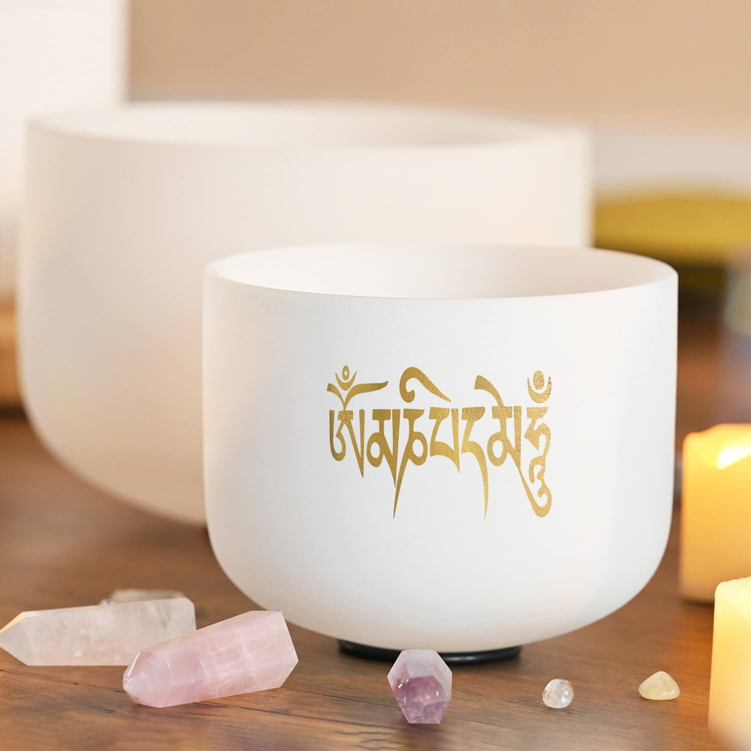 Six-Syllable Mantra Frosted Quartz Singing Bowl