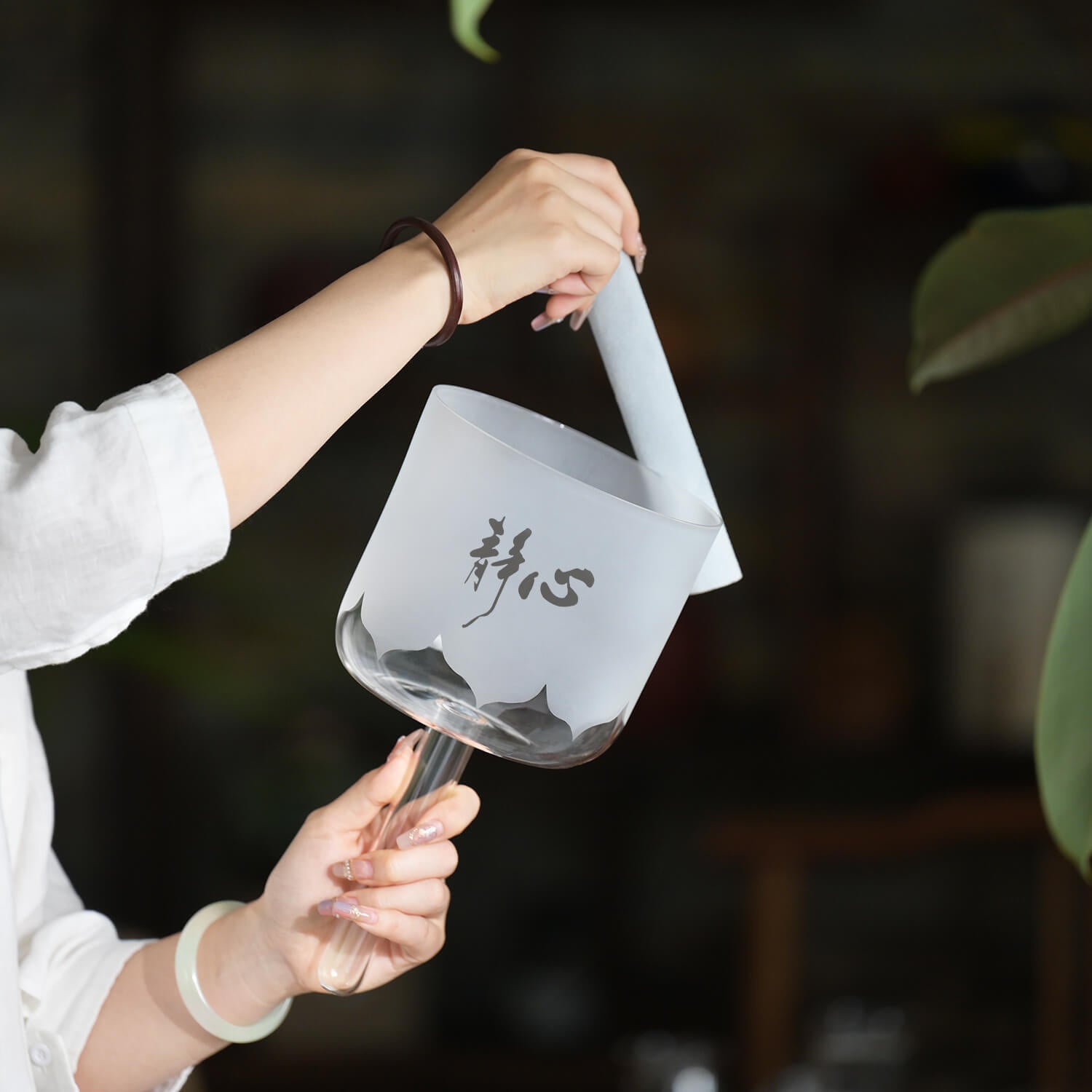 Handle Crystal Singing Bowl for Meditation with Bag