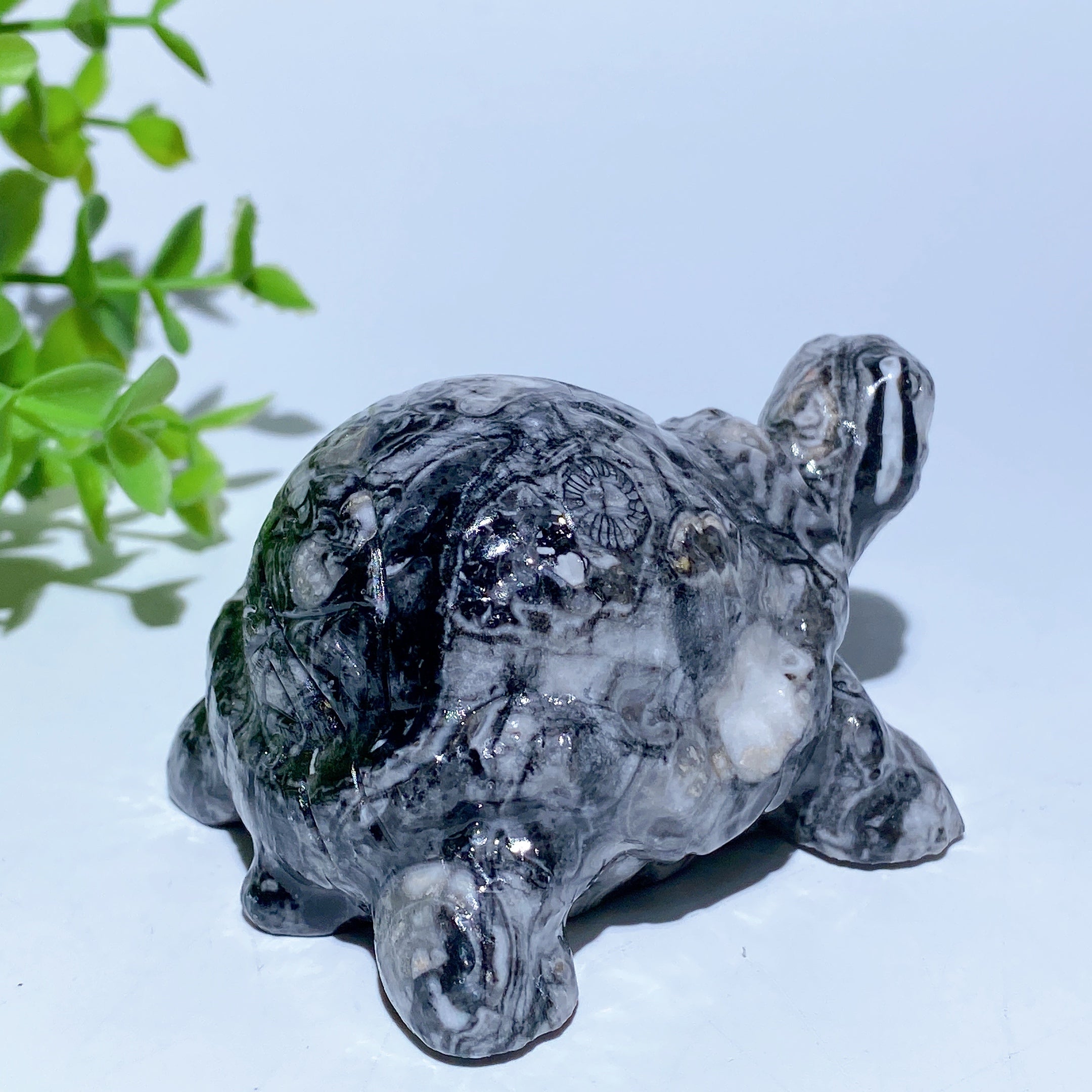 3-inch Fossil Stone Crystal Turtle Figurine for Healing