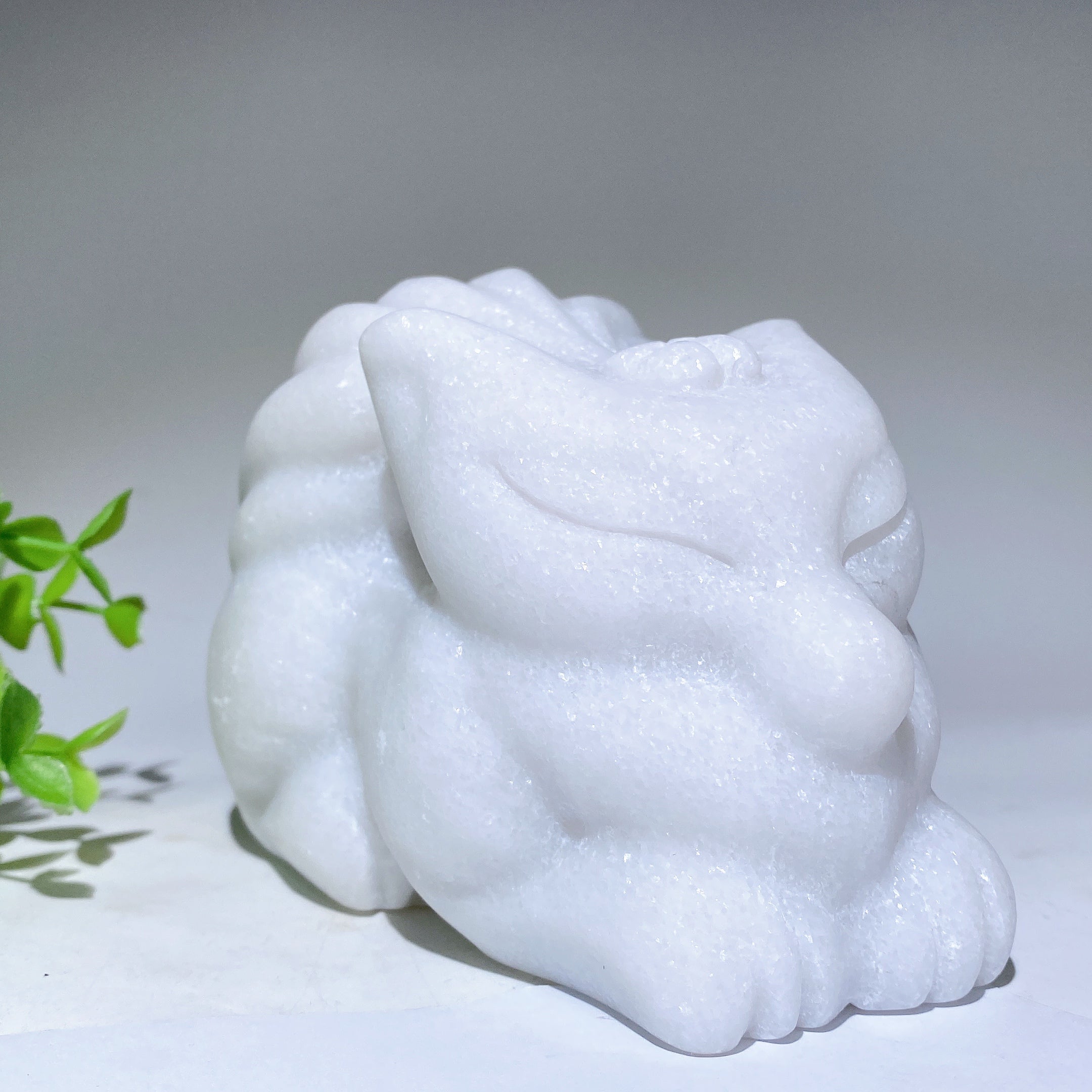 5.7" Hand-Carved White Jade Nine-Tailed Fox Spirit Animal