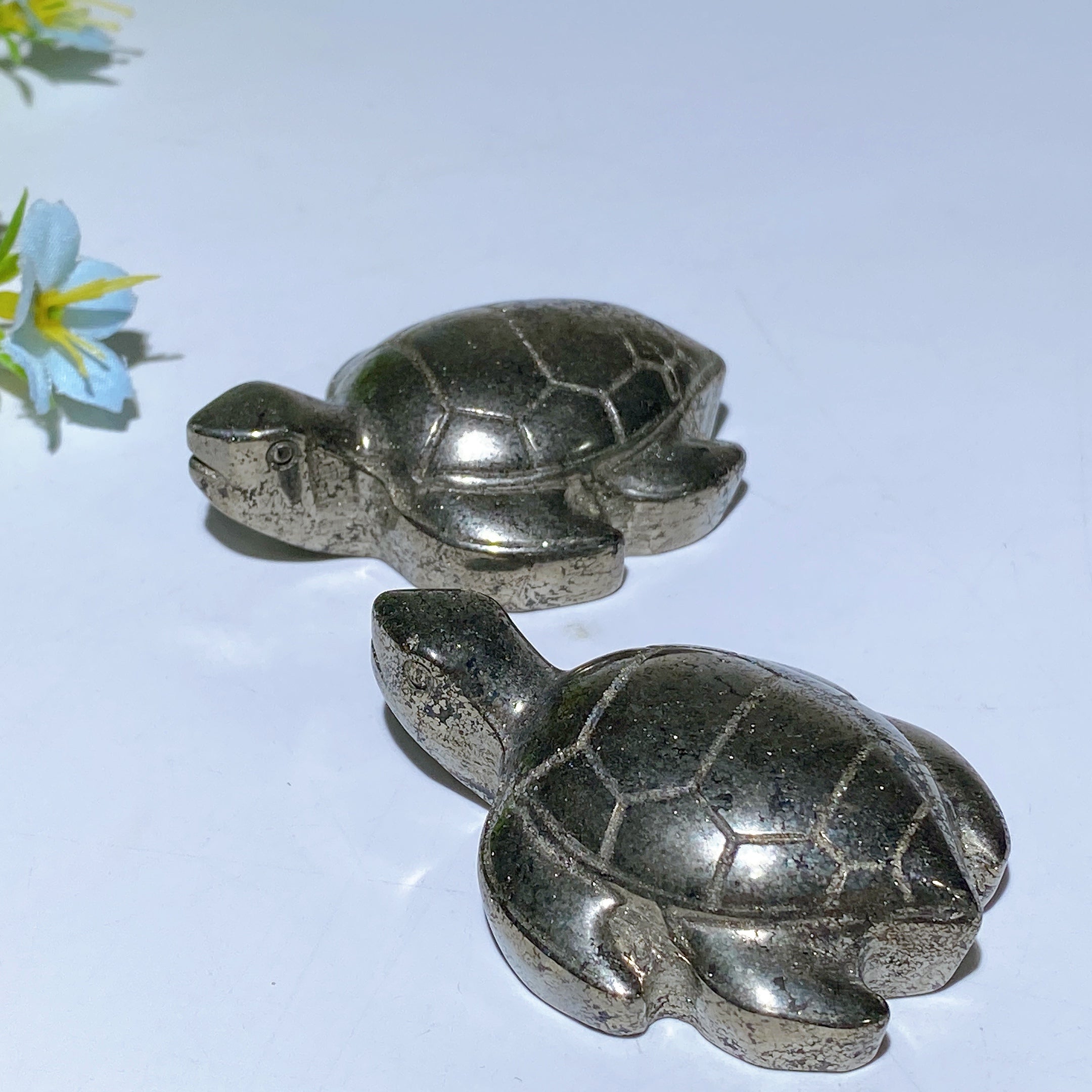 2.3 inch Pyrite Crystal Turtle Carving for Prosperity Healing