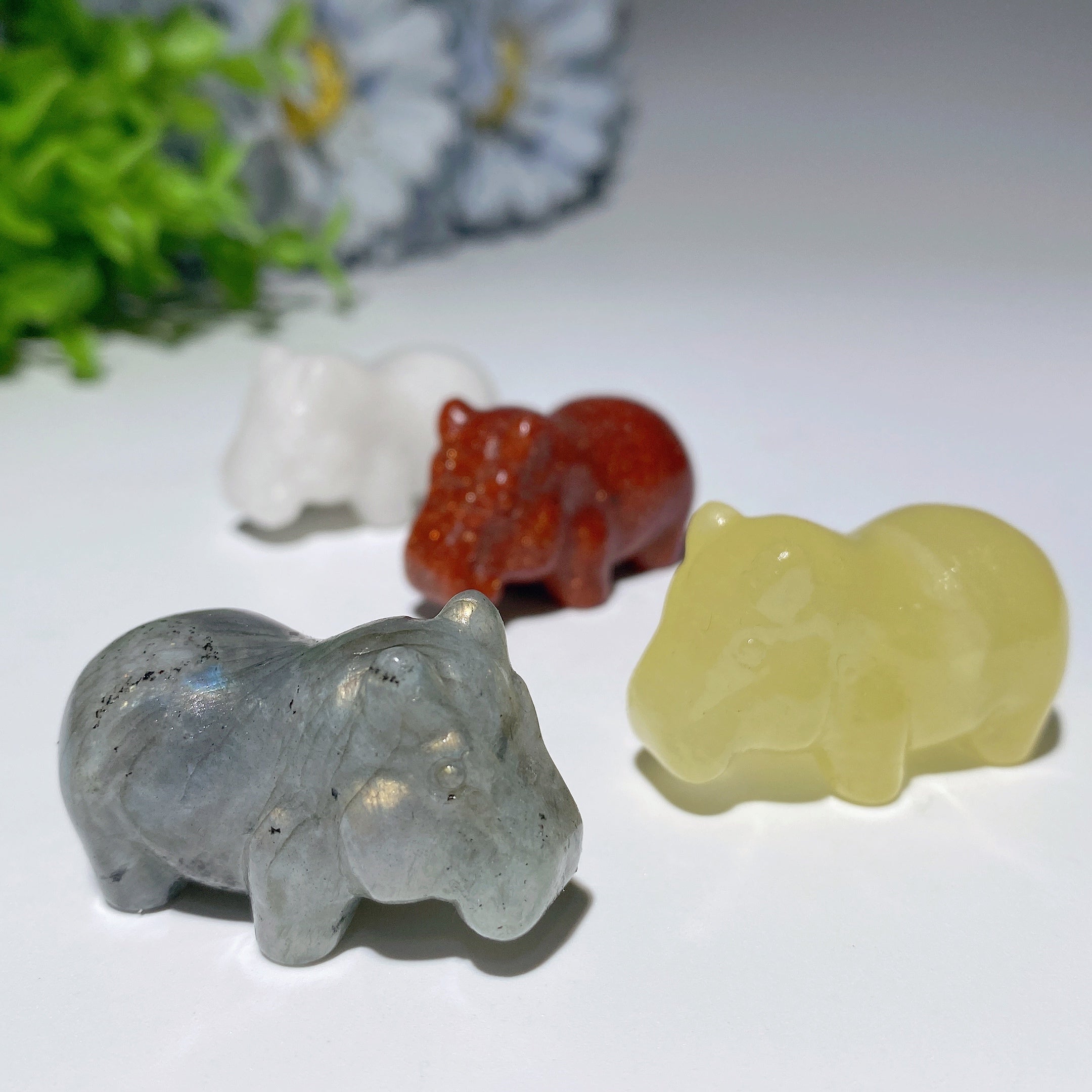 1.4" Mixed Crystal Hippo Carvings for Healing & Decor