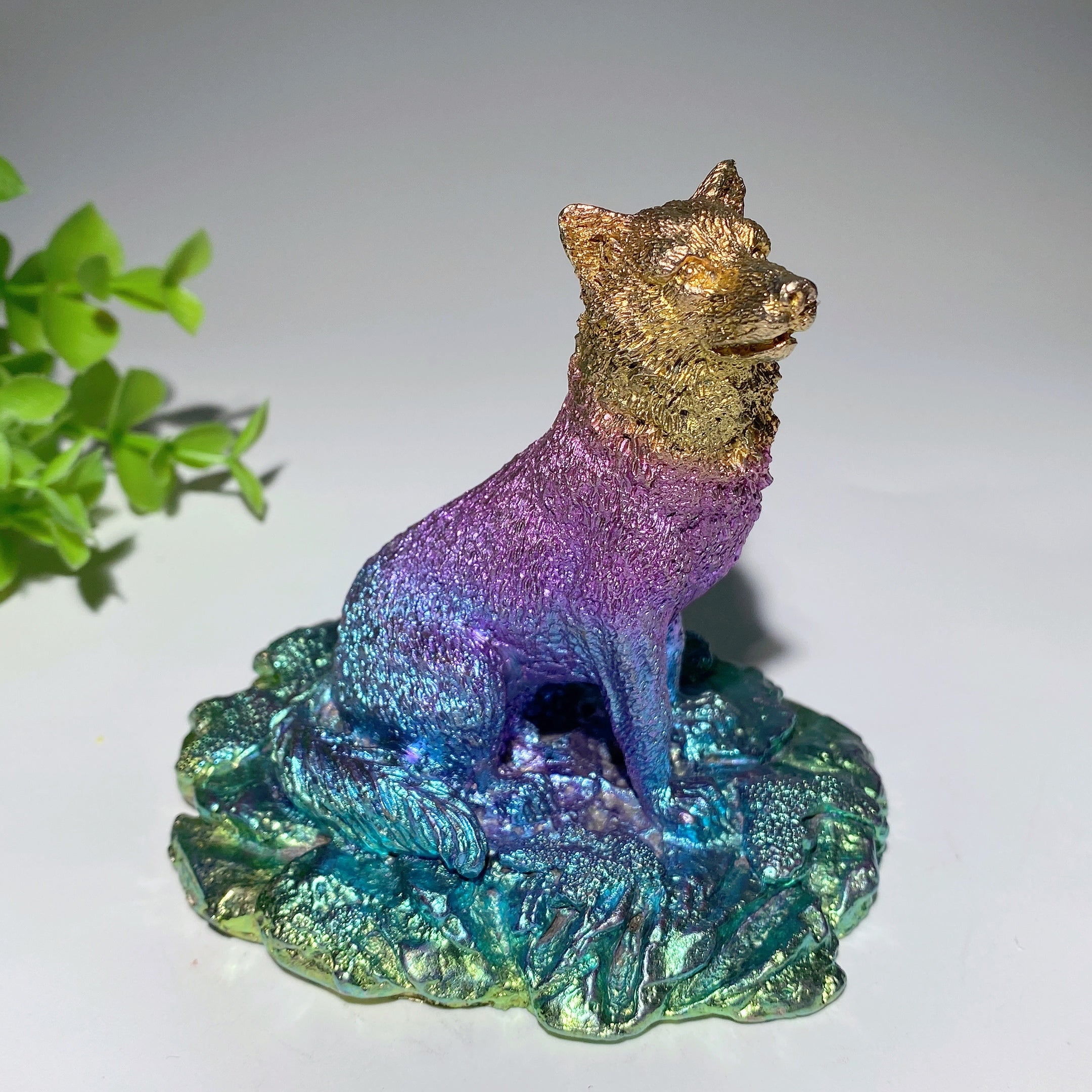 3.6 Inch Bismuth Crystal Wolf Carving for Healing & Protection