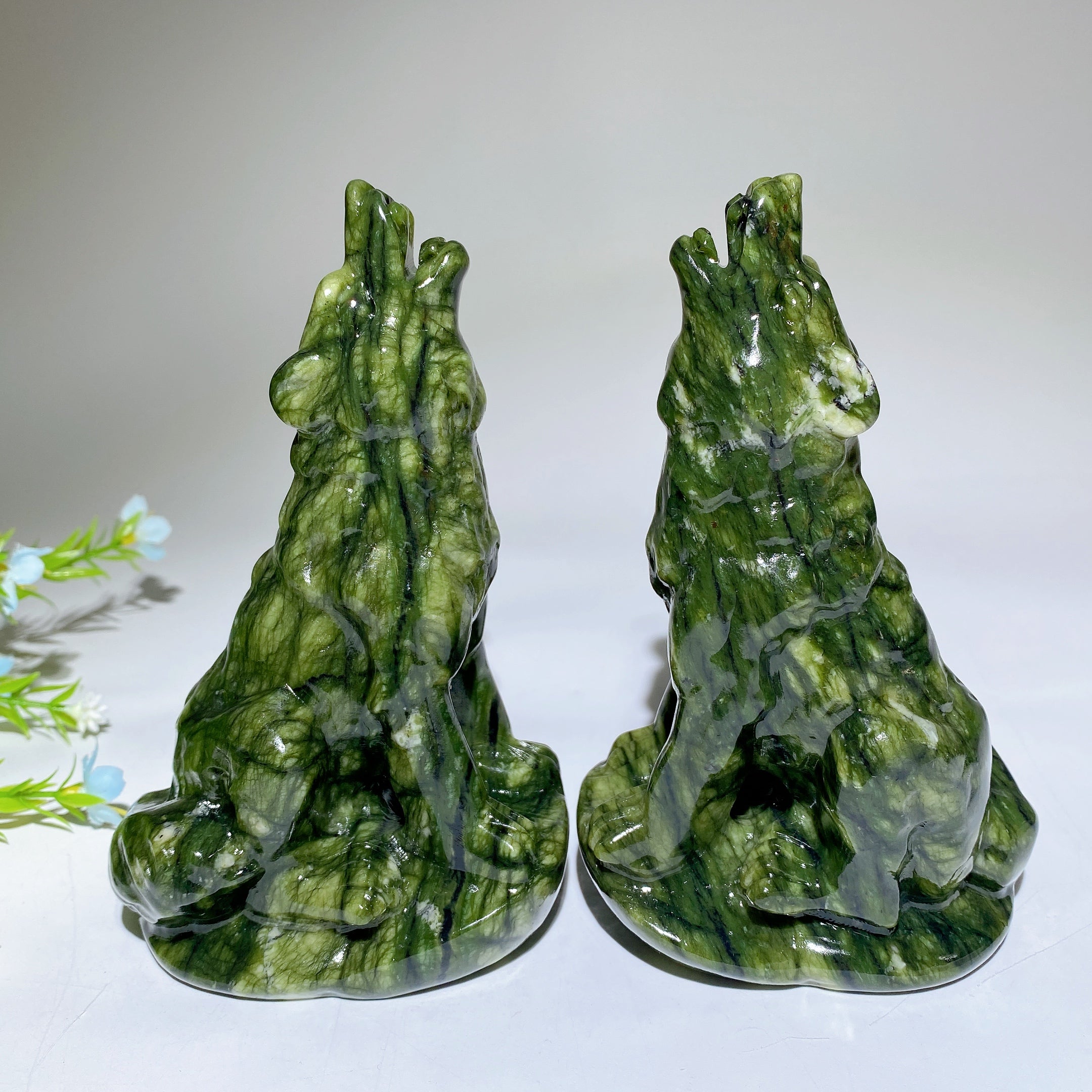 5.7" Serpentine Healing Crystal Wolf Figurine