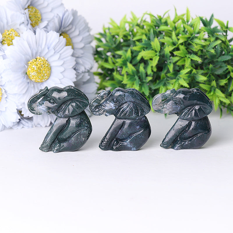 2 inch Moss Agate Elephant Crystal Carving for Healing