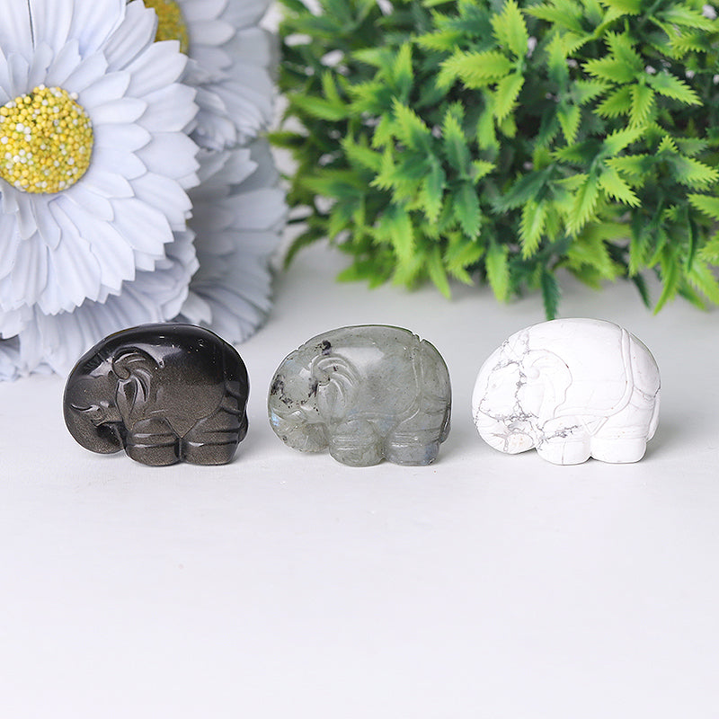 1.5 inch Crystal Elephant Carvings in Howlite, Labradorite & Obsidian