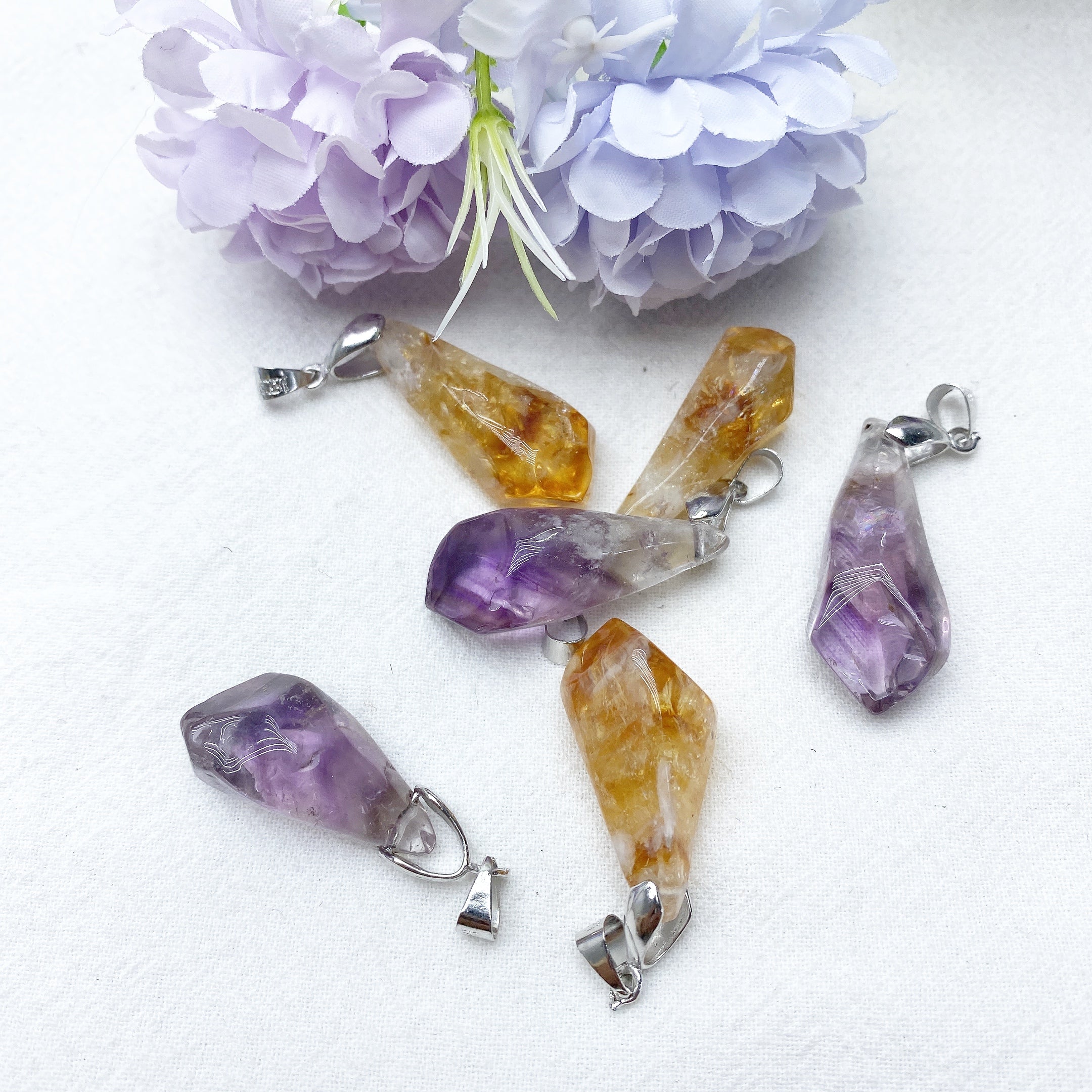 Raw Amethyst & Citrine Stone Pendant 1.2in Healing Crystal