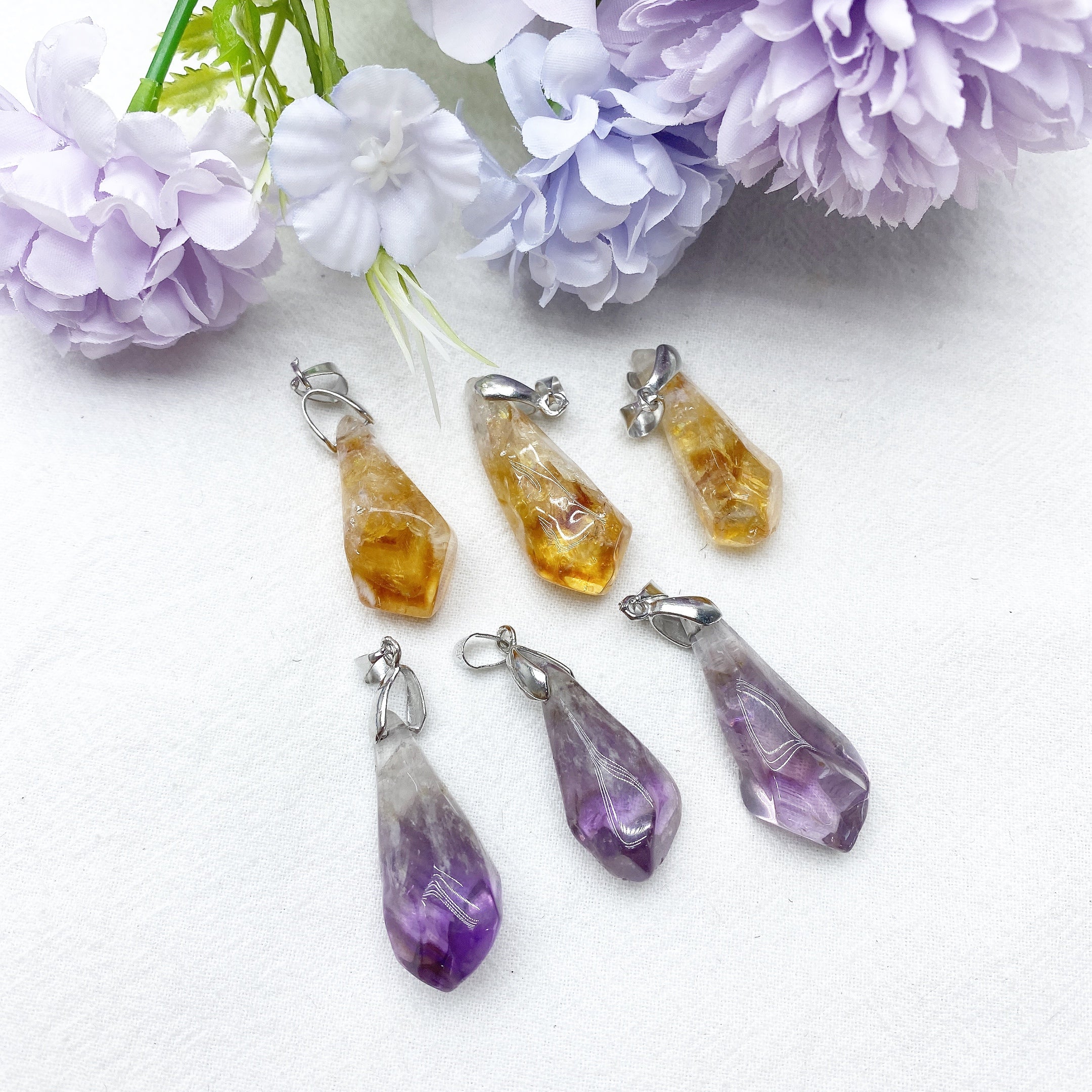 Raw Amethyst & Citrine Stone Pendant 1.2in Healing Crystal
