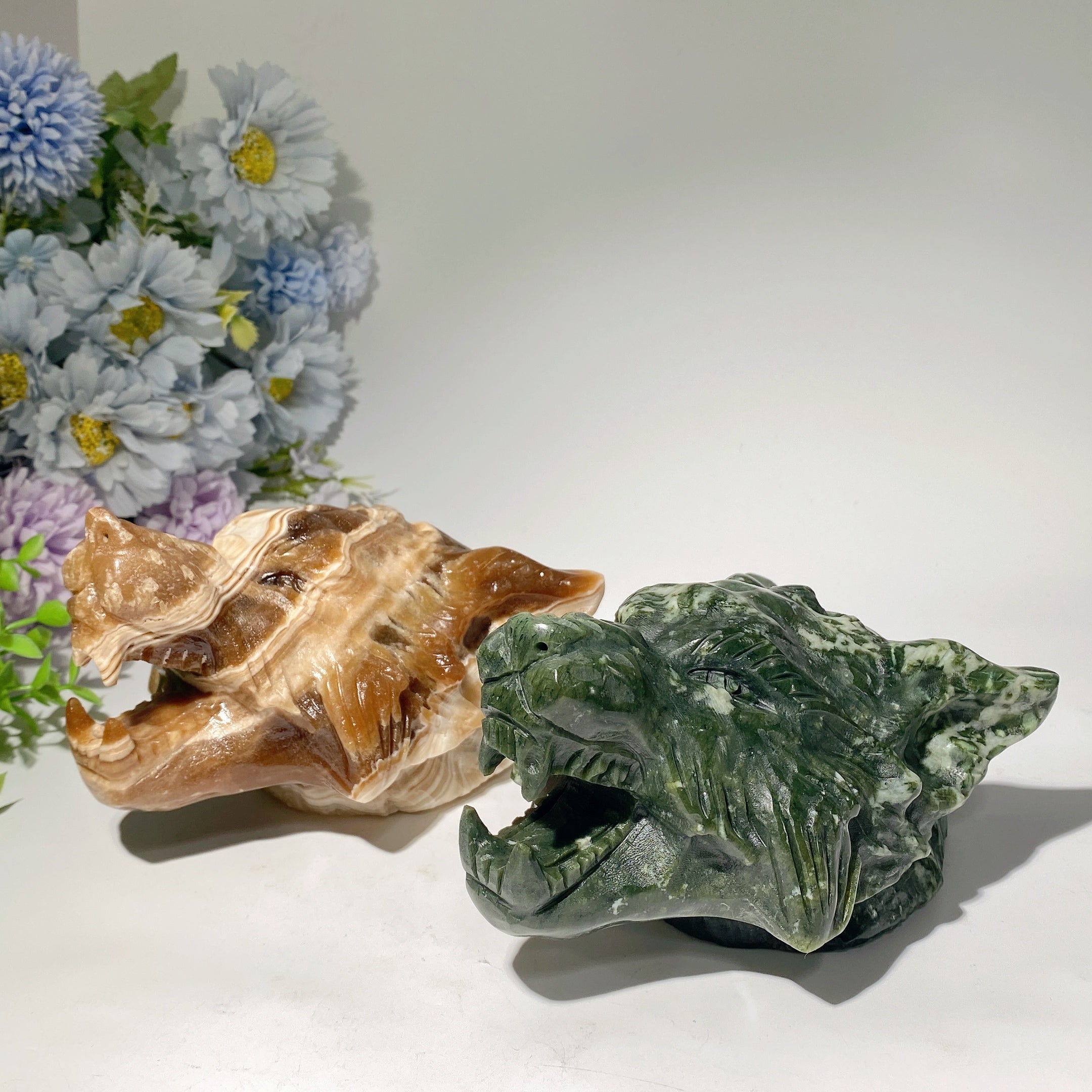 6.1 inch Serpentine Wolf Head Crystal Carving for Healing