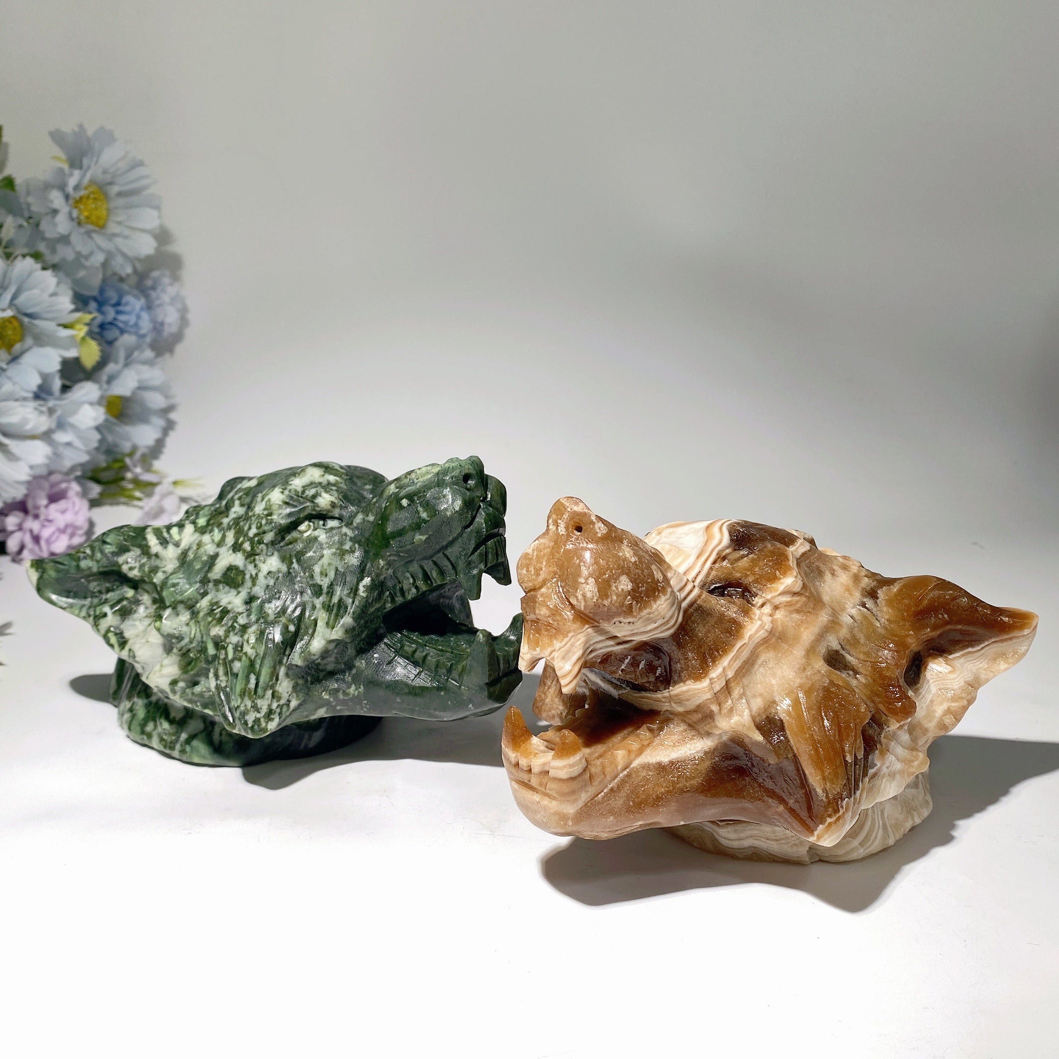 6.1 inch Serpentine Wolf Head Crystal Carving for Healing