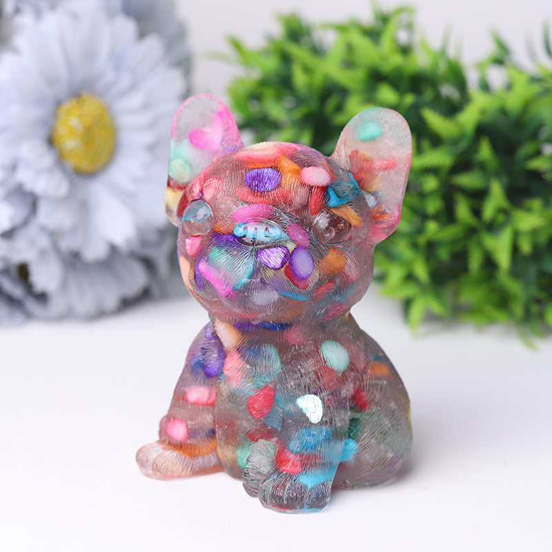 3.5in Hand-Carved Crystal French Bulldog Figurine for Healing