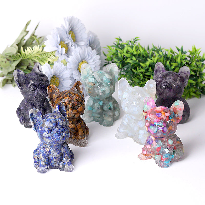 3.5in Hand-Carved Crystal French Bulldog Figurine for Healing