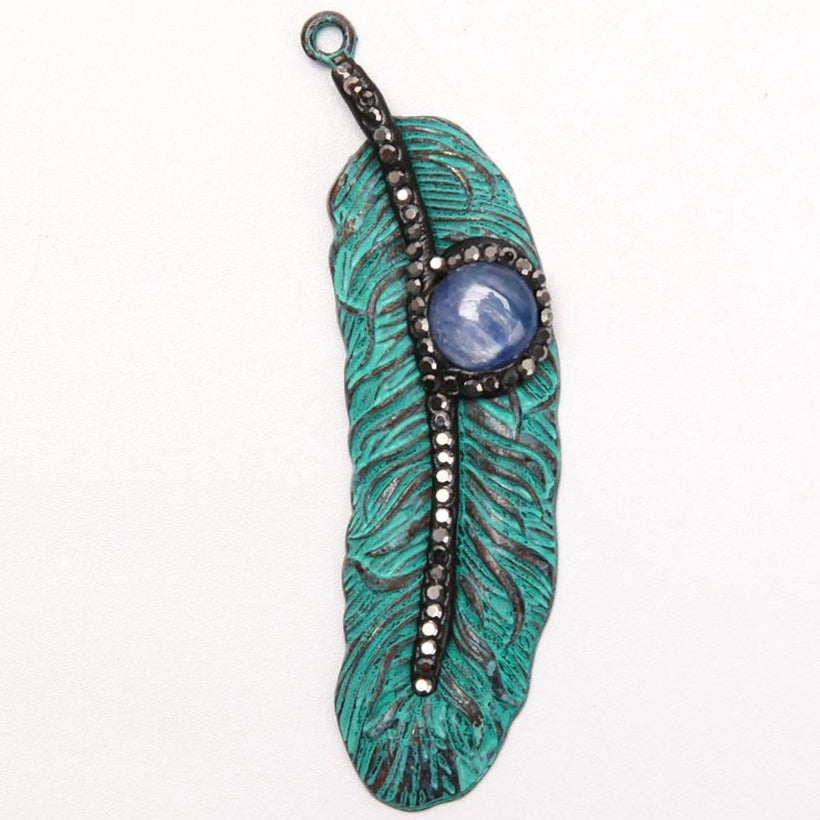 Kyanite Metal Feather Pendant for Spiritual Protection