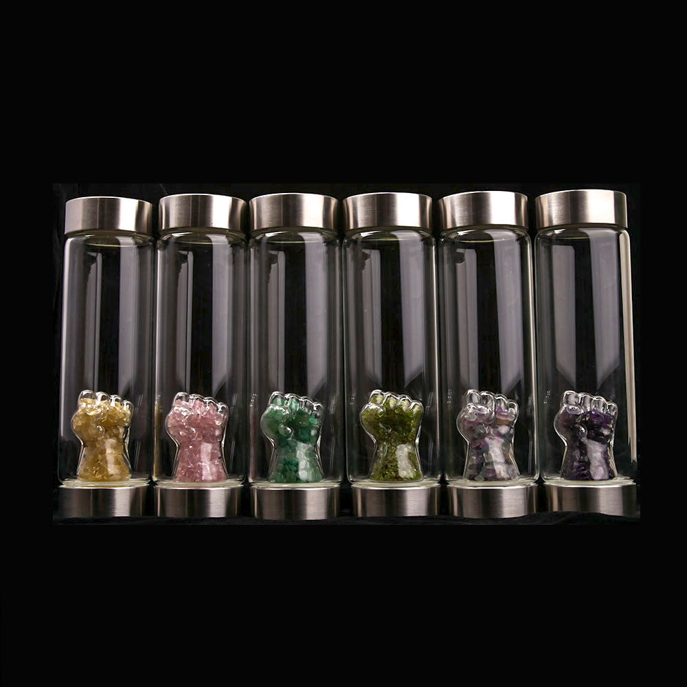 Crystal Glass Water Bottle with Gemstone Base - Healing Hydration