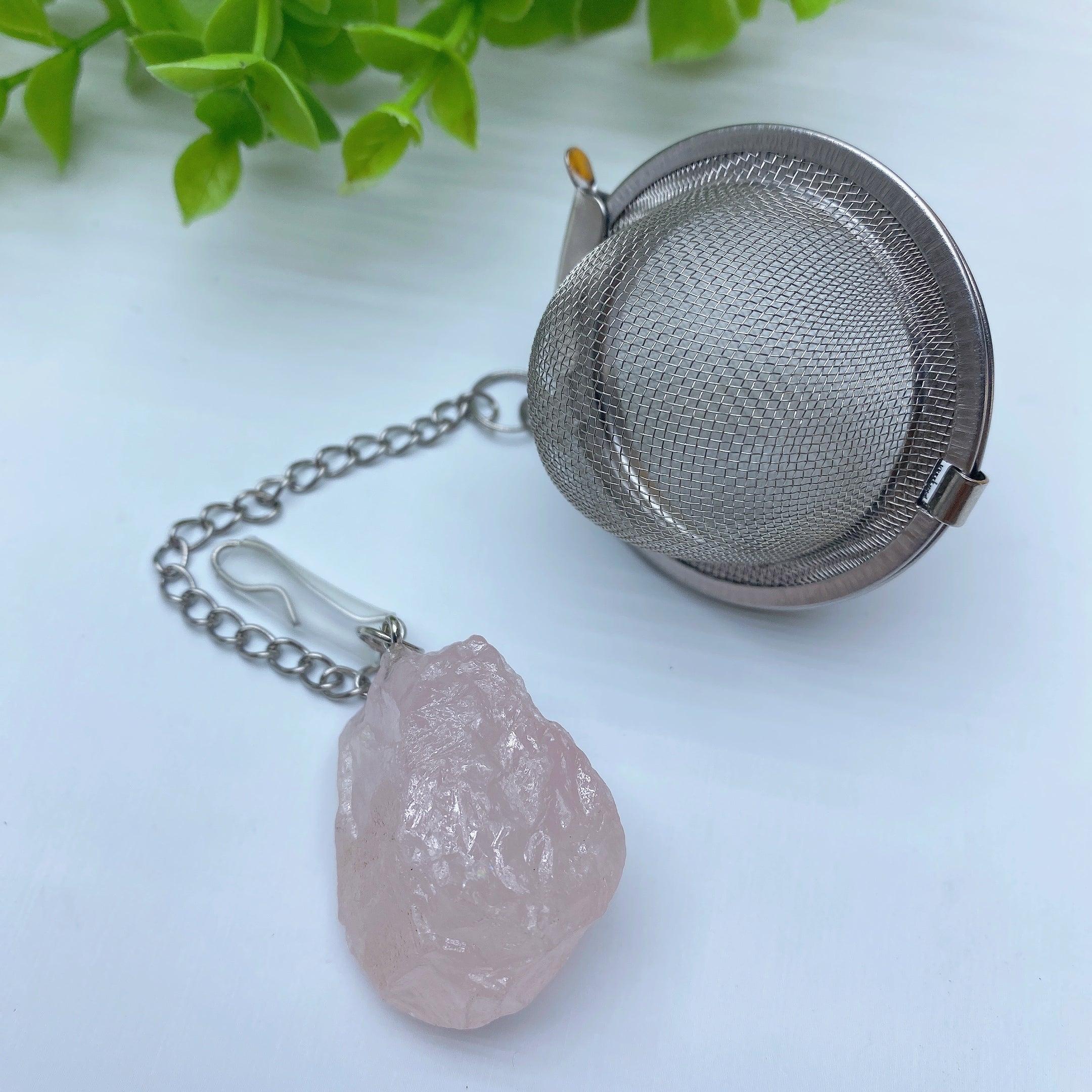 7-Inch Crystal Tea Strainer with Raw Stone Decor for Healing