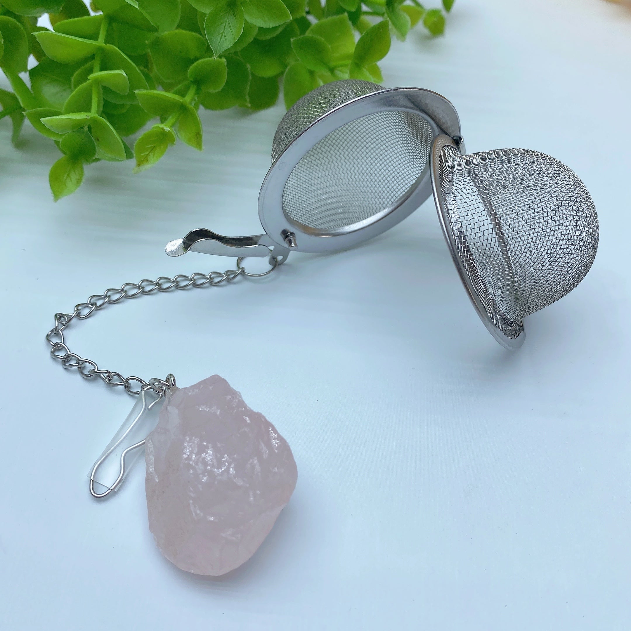 7-Inch Crystal Tea Strainer with Raw Stone Decor for Healing