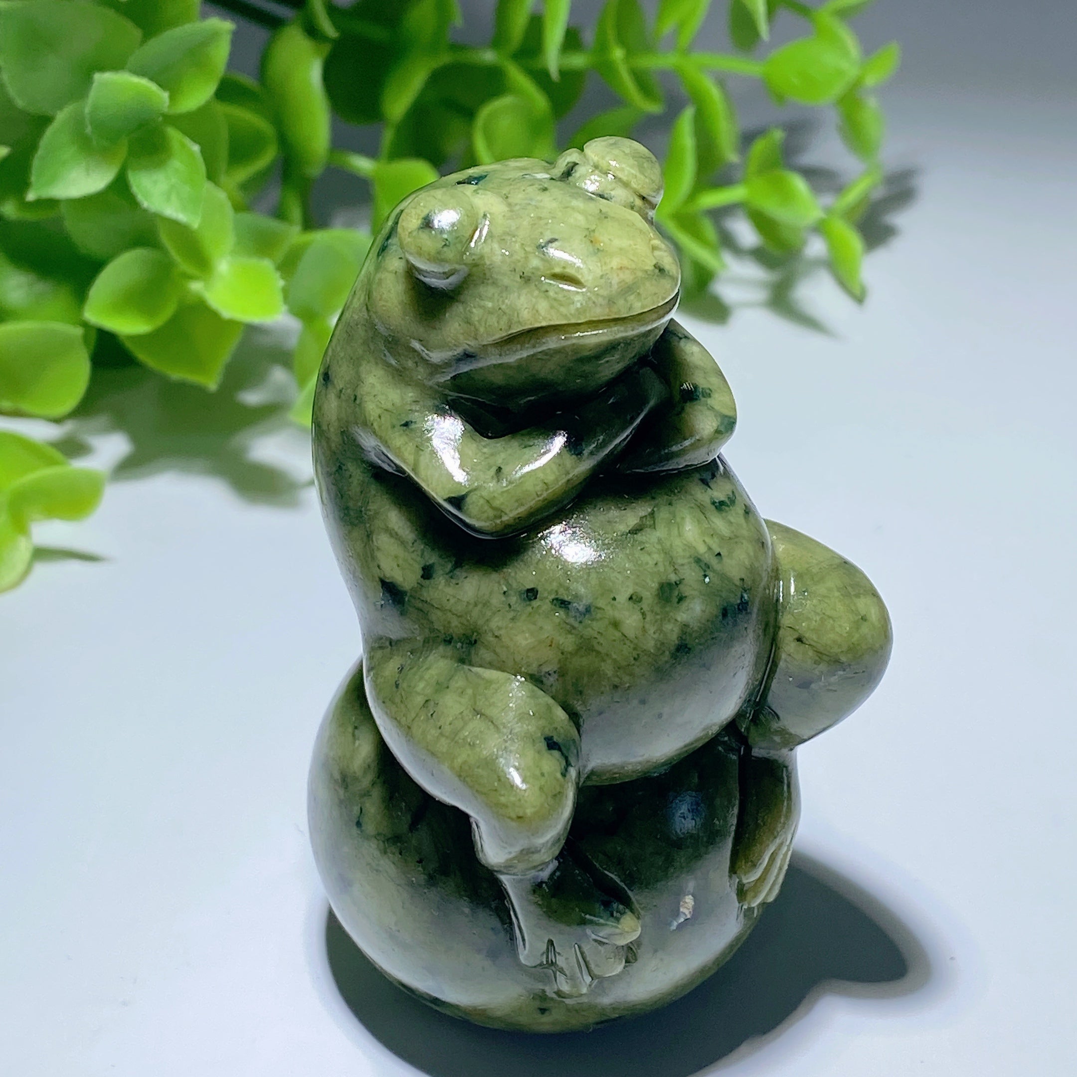 3.0 Inch Green Serpentine Crystal Frog On Ball Carving