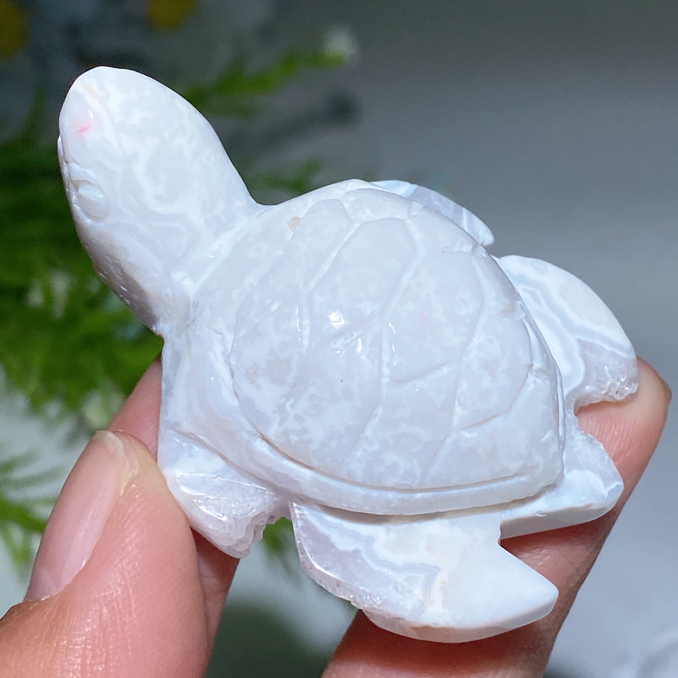 2.2" Druzy White Agate Crystal Turtle Figurine for Healing