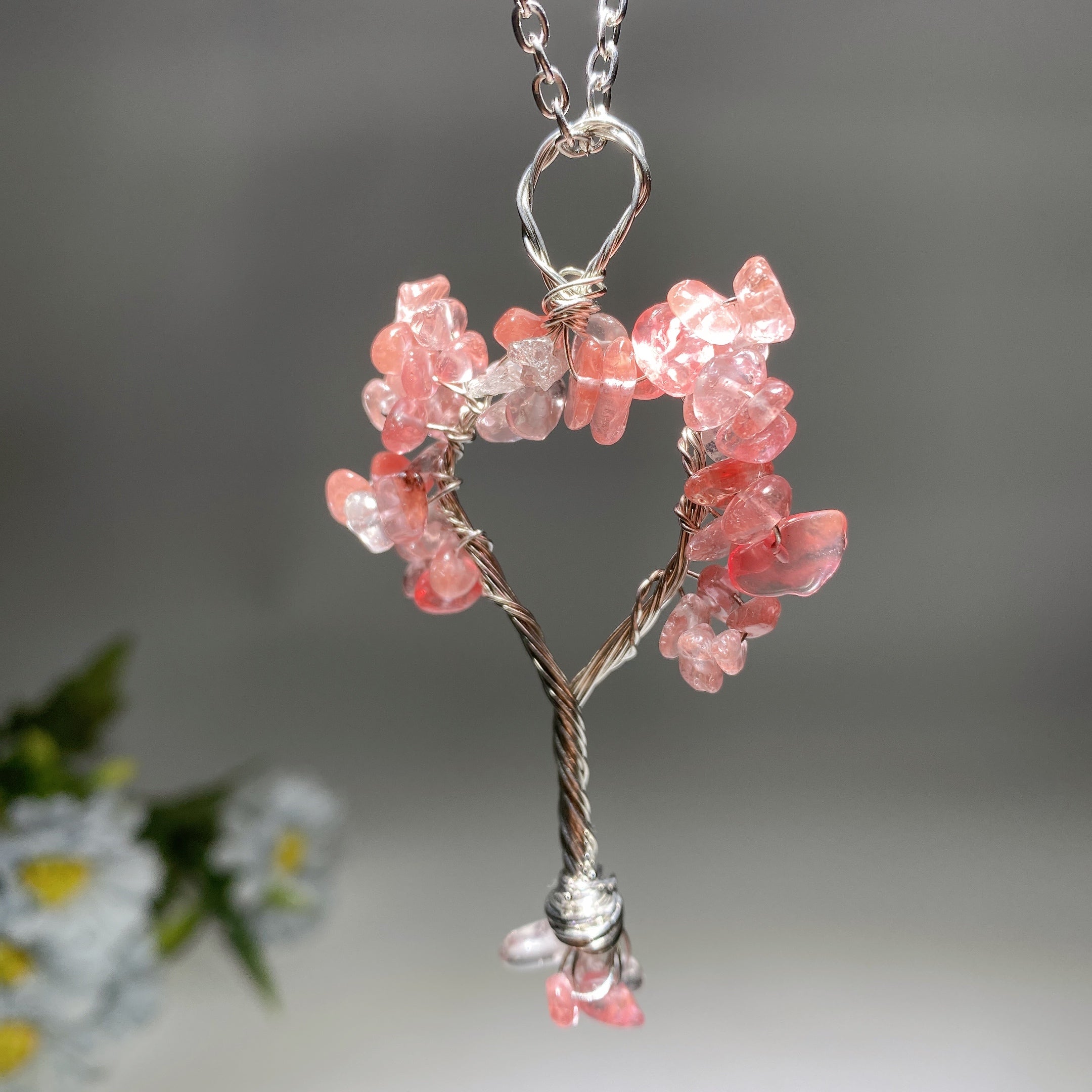 Silver Chain Tree of Life Healing Crystal Necklace 33cm