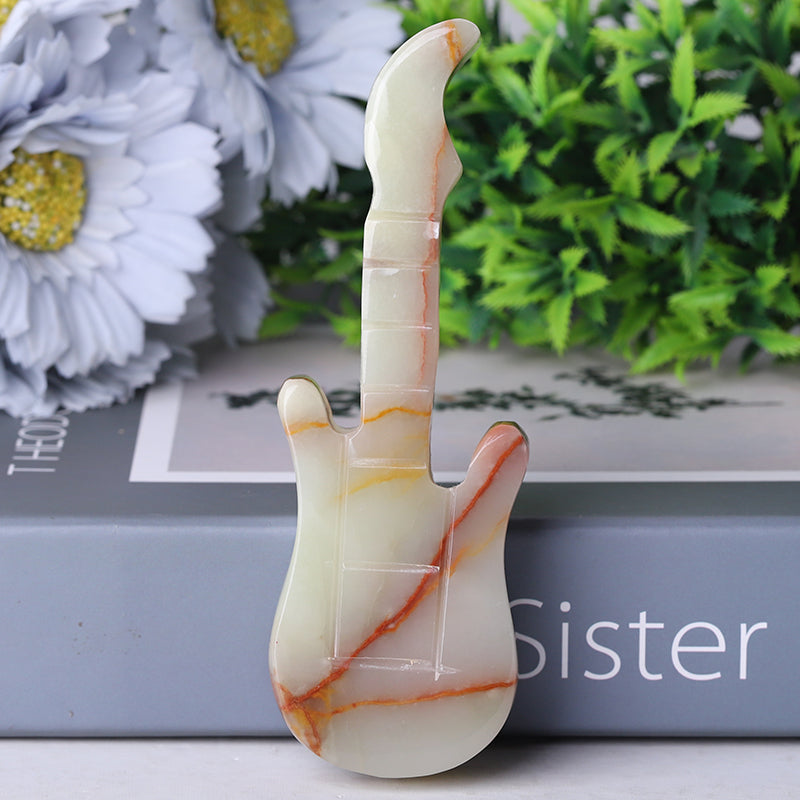 5 inch Afghan Jade Guitar Crystal Carving for Home Decor