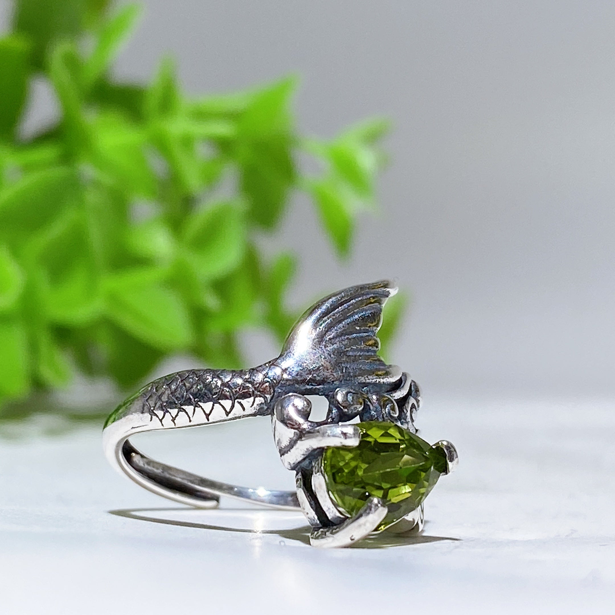 S925 Silver Dragon Crystal Adjustable Ring with Gemstones