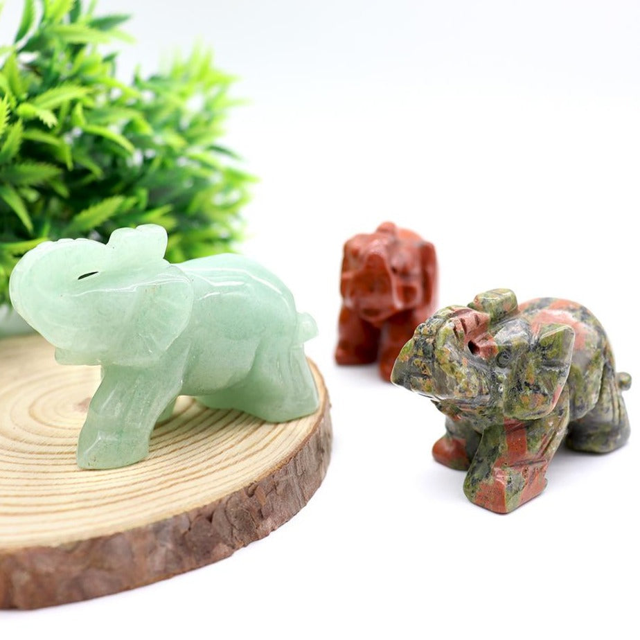 2 inch Carved Gemstone Elephant Figurine for Healing