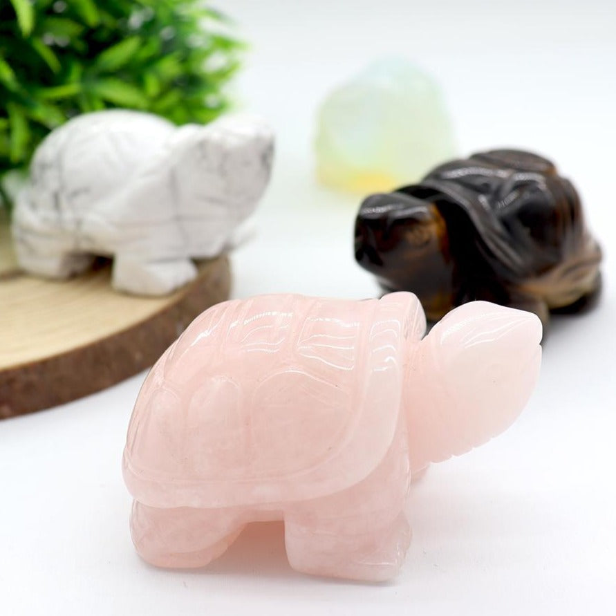 1.5in Rose Quartz Crystal Turtle Sculpture for Luck