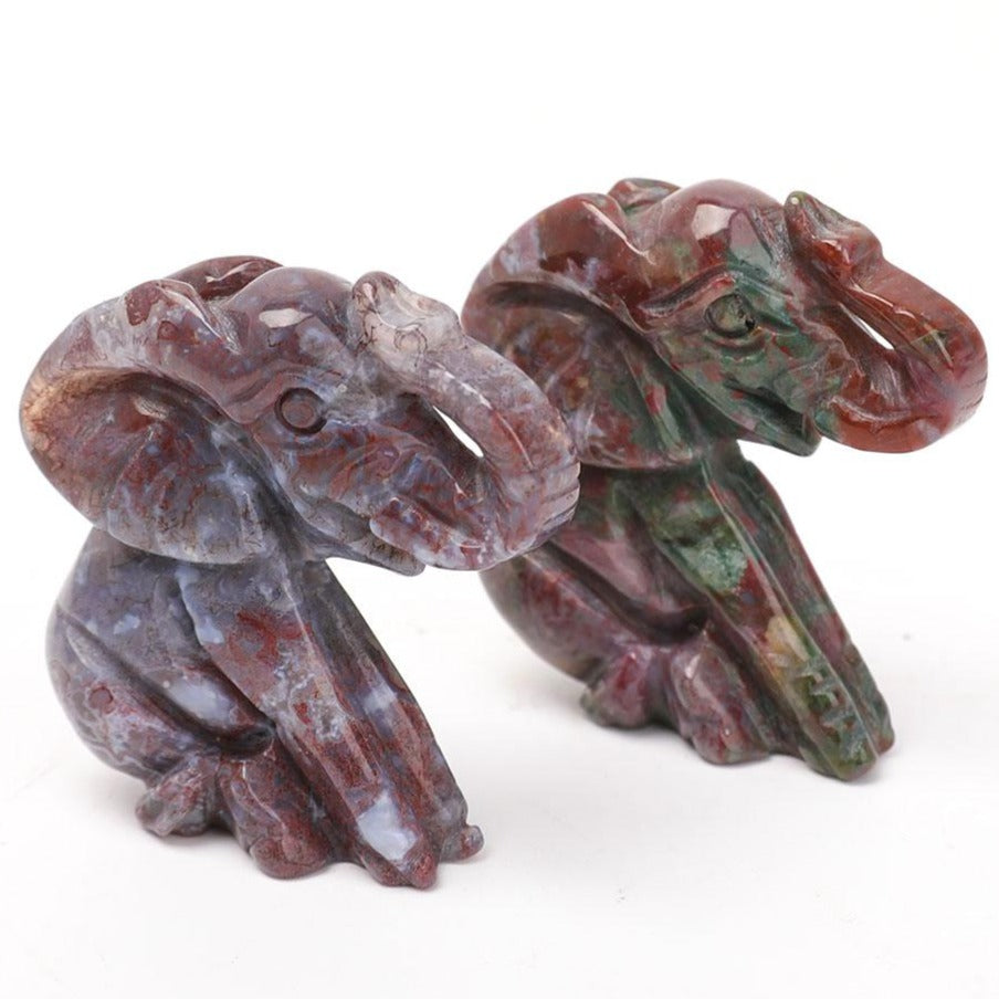 2-Inch Ocean Jasper Elephant Crystal Carving, Healing Figurine