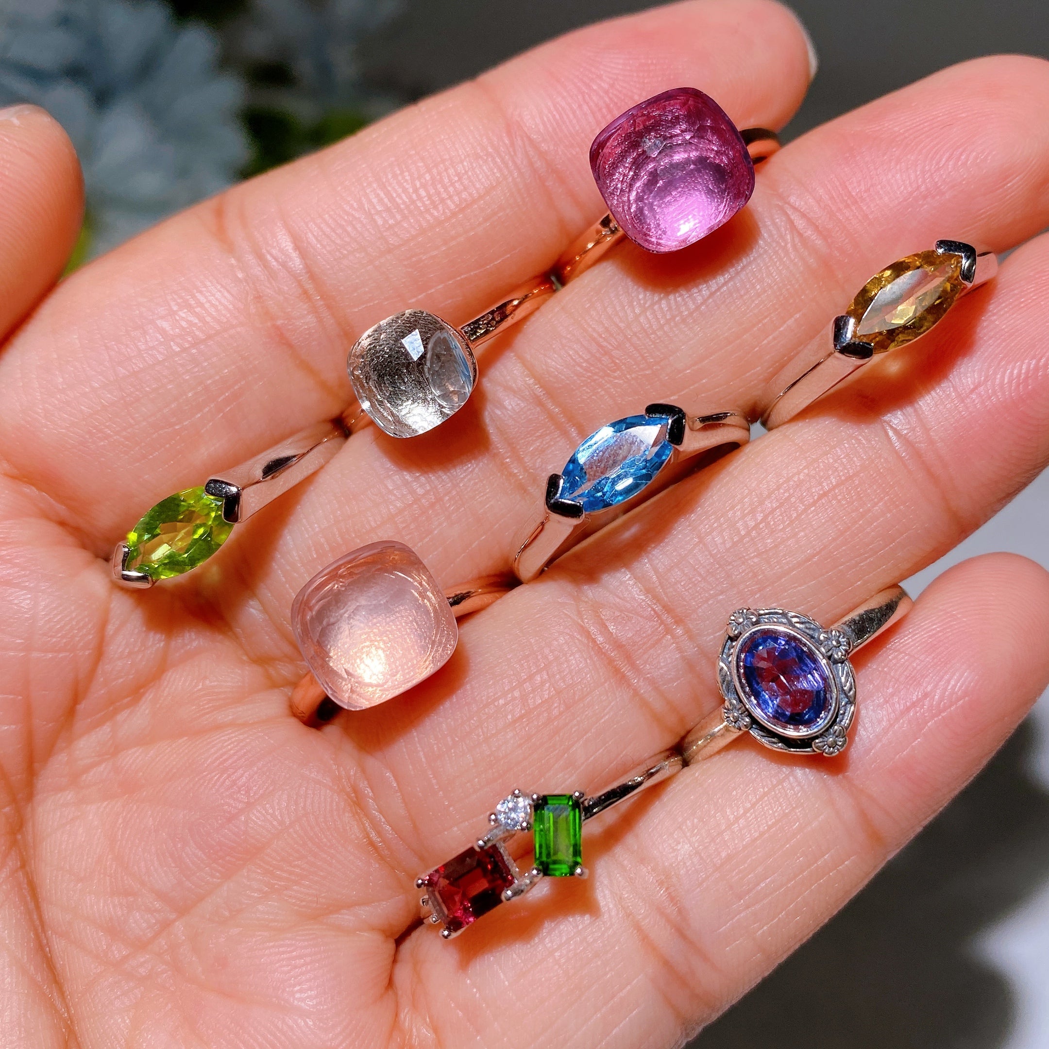 Adjustable S925 Crystal Healing Ring with Multi Gemstones