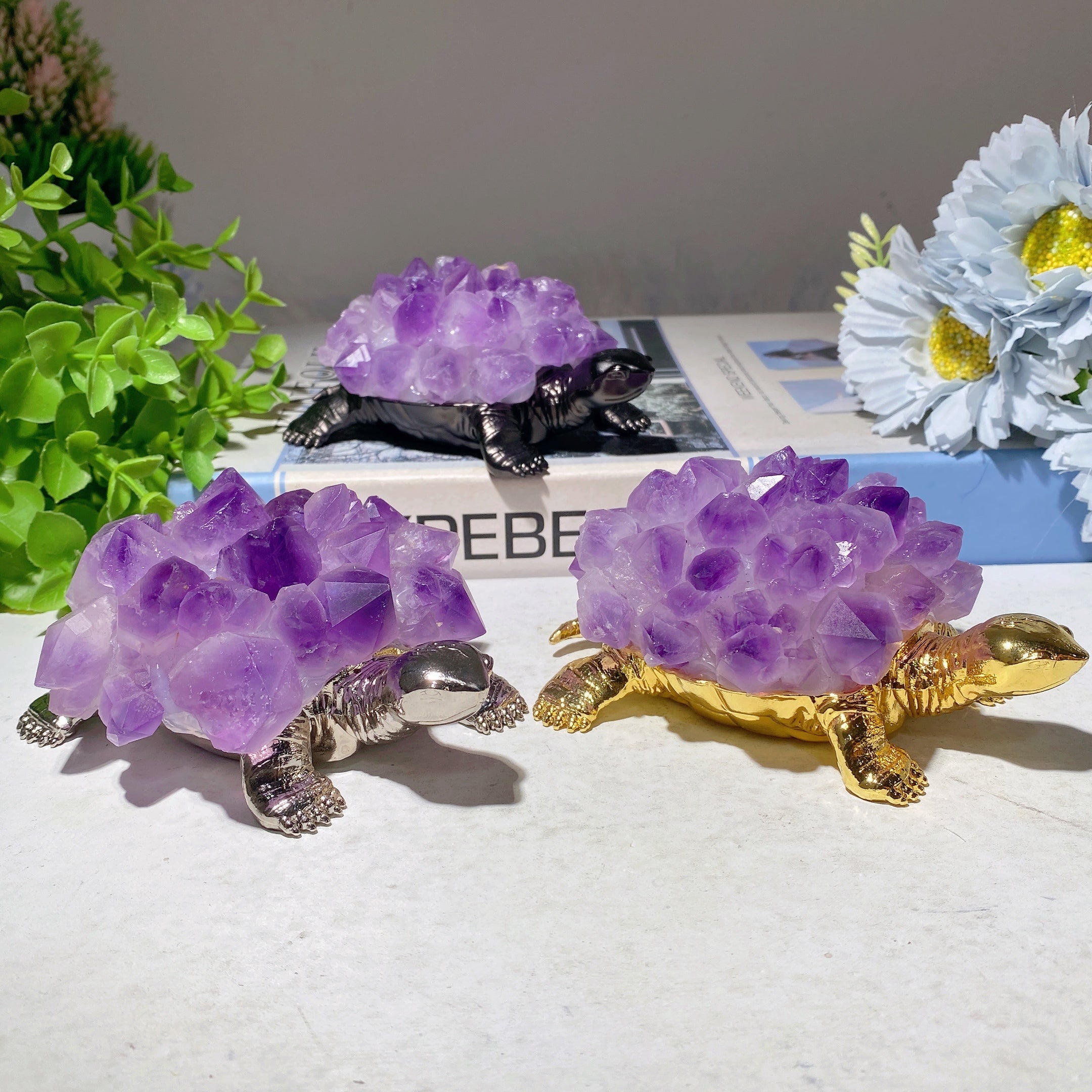 4.3 inch Amethyst Crystal Turtle Figurine for Prosperity