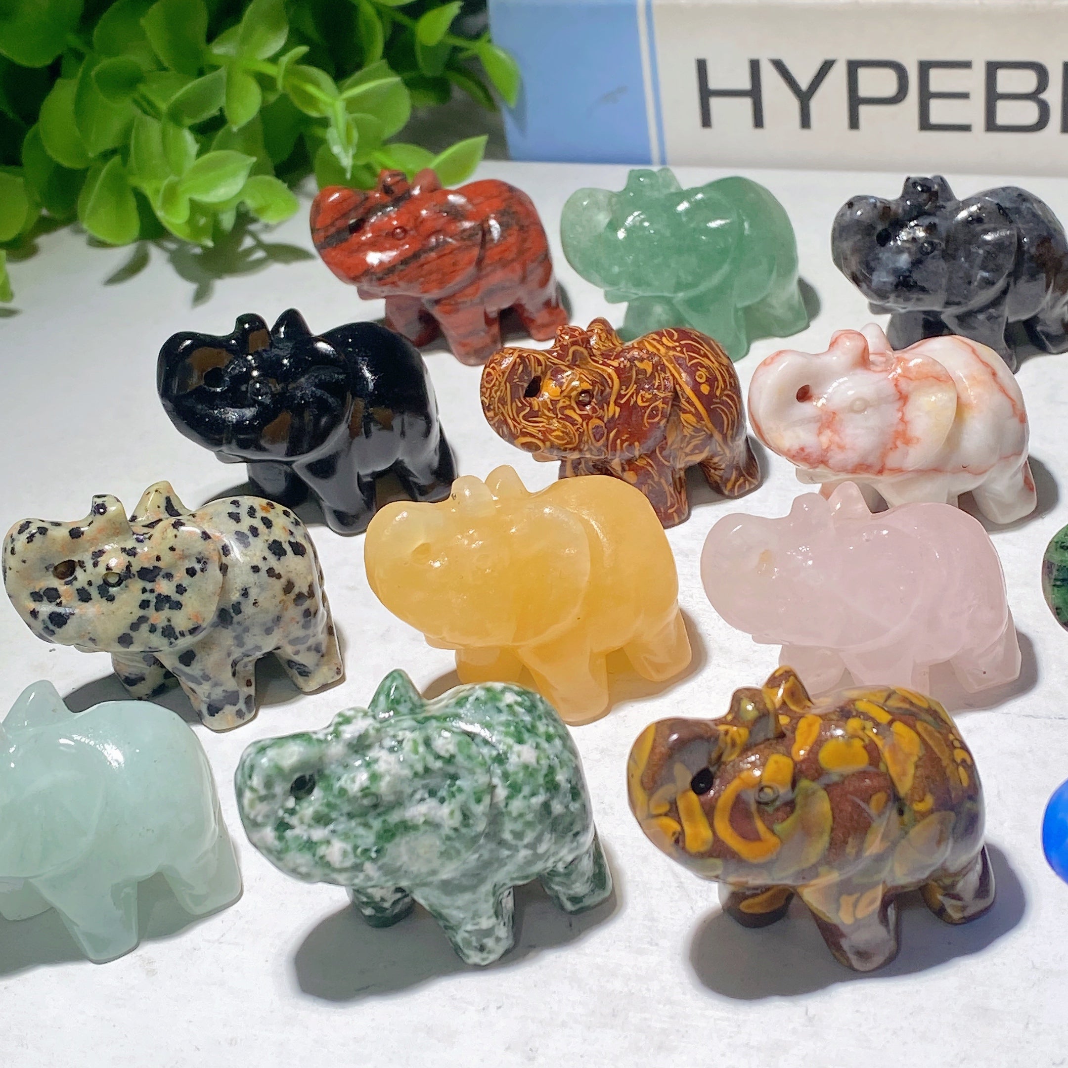 1.5" Mixed Crystal Elephant Carvings for Healing & Prosperity