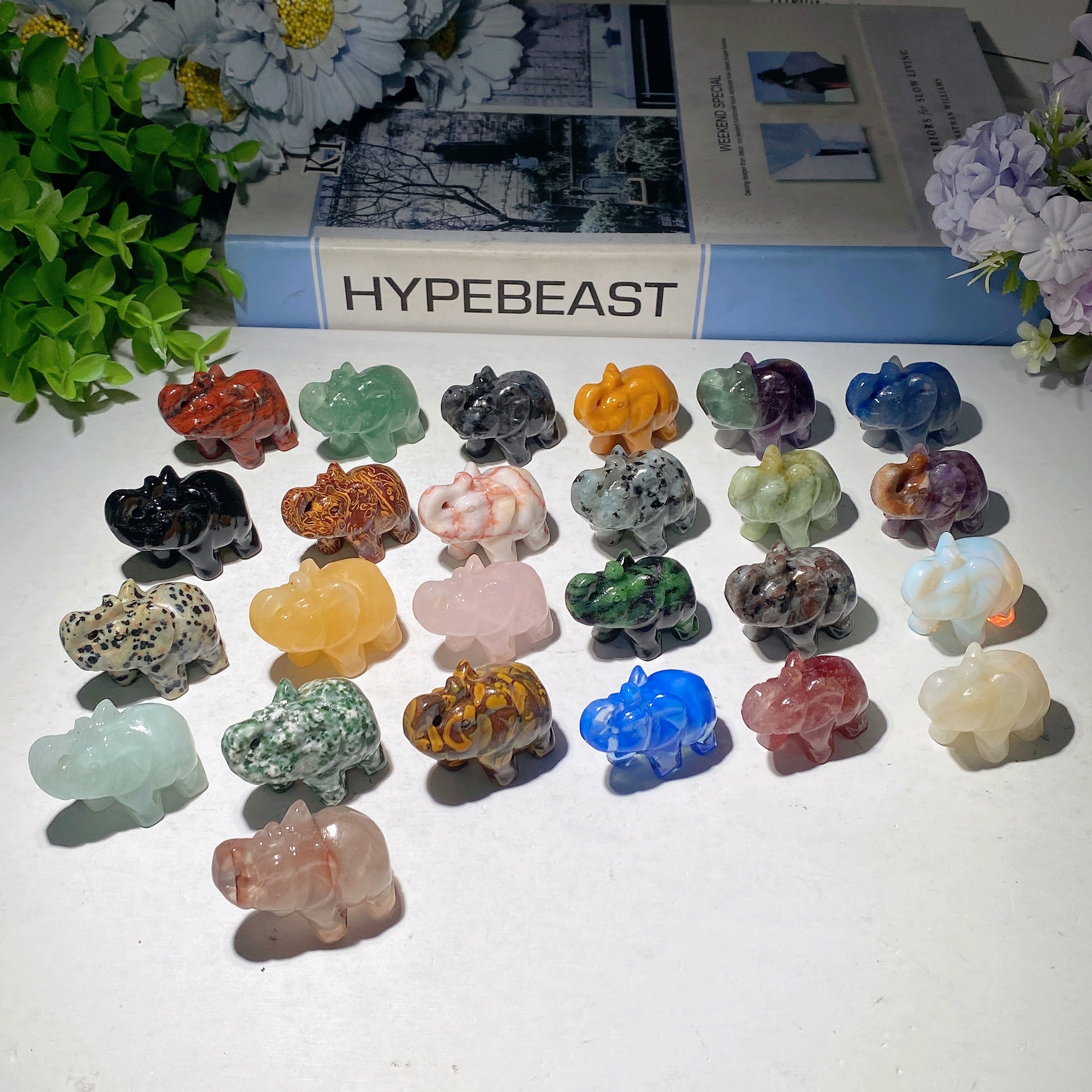 1.5" Mixed Crystal Elephant Carvings for Healing & Prosperity