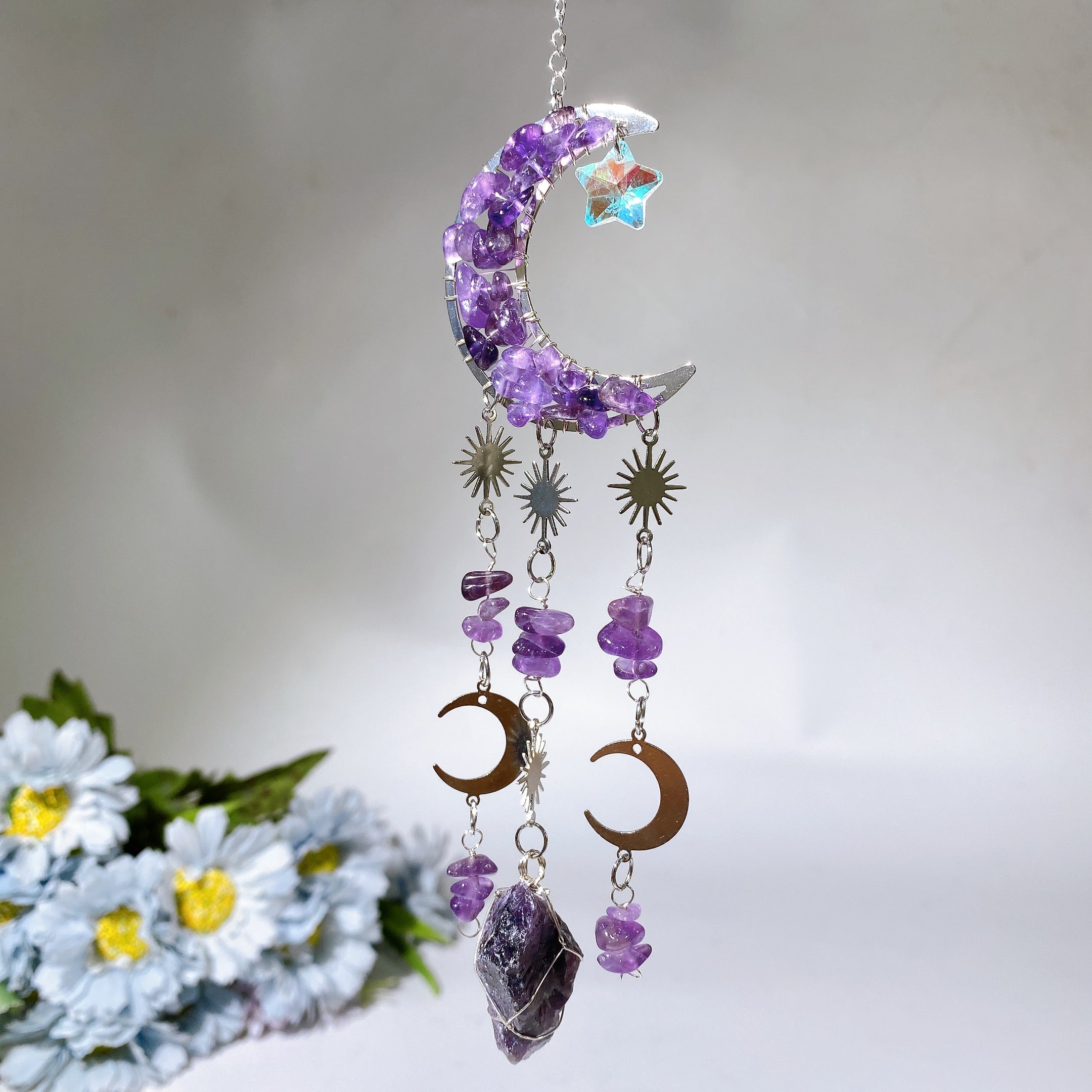 Crystal Moon Shape Suncatcher with Healing Chips 25-28cm