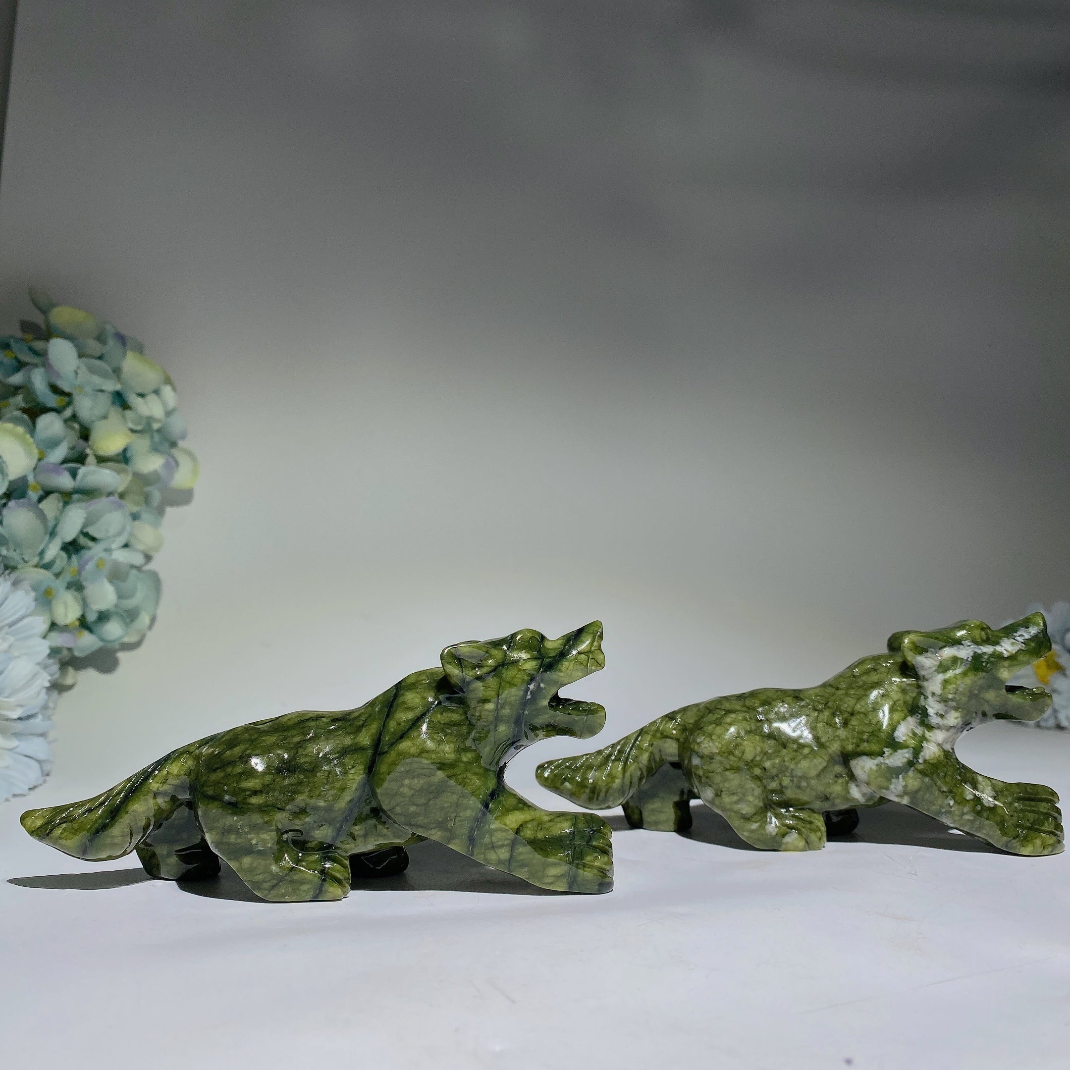6.0" Serpentine Crystal Wolf Carving for Healing Display