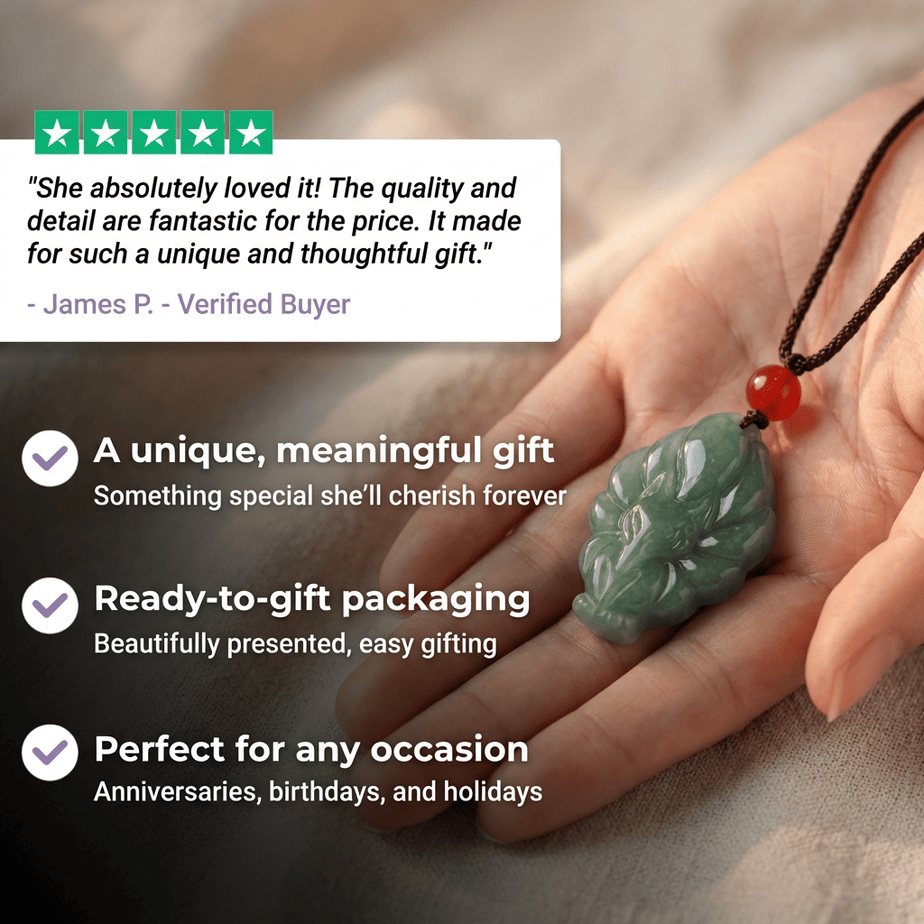 Green Jade Nine Tailed Fox Luck Necklace Pendant