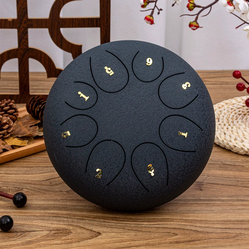 8-Tone D Key Steel Tongue Drum - Round 10 Inch Instrument