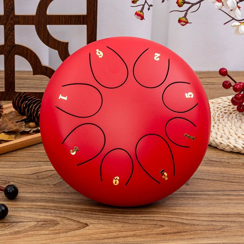 8-Tone D Key Steel Tongue Drum - Round 10 Inch Instrument