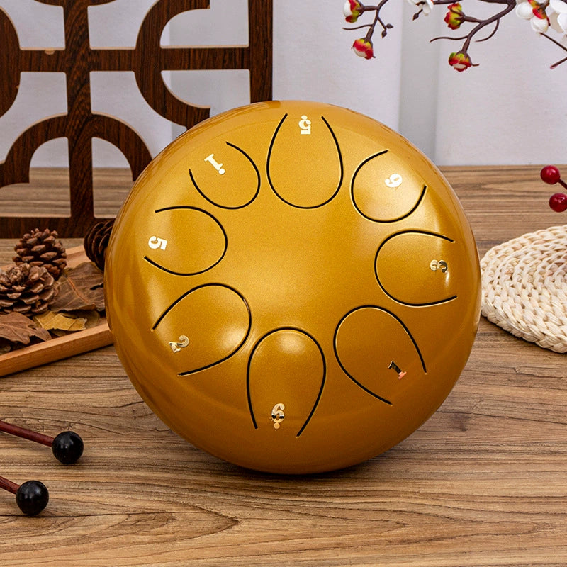 8-Tone D Key Steel Tongue Drum - Round 10 Inch Instrument