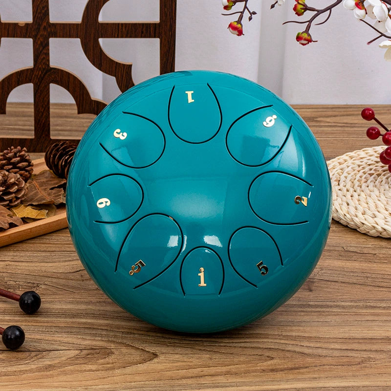 8-Tone D Key Steel Tongue Drum - Round 10 Inch Instrument