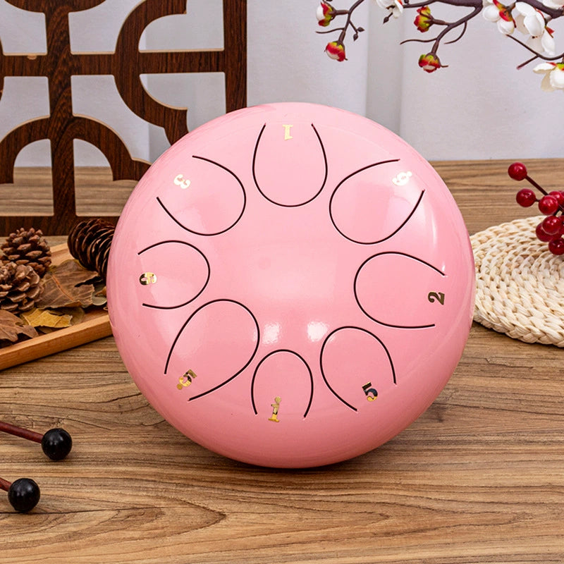8-Tone D Key Steel Tongue Drum - Round 10 Inch Instrument