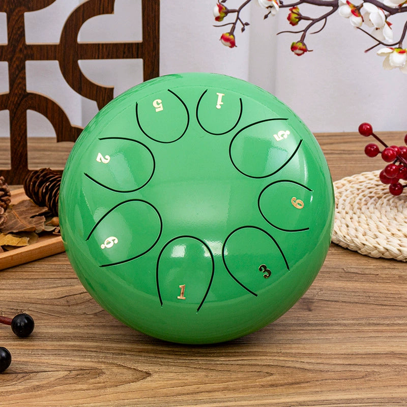8-Tone D Key Steel Tongue Drum - Round 10 Inch Instrument
