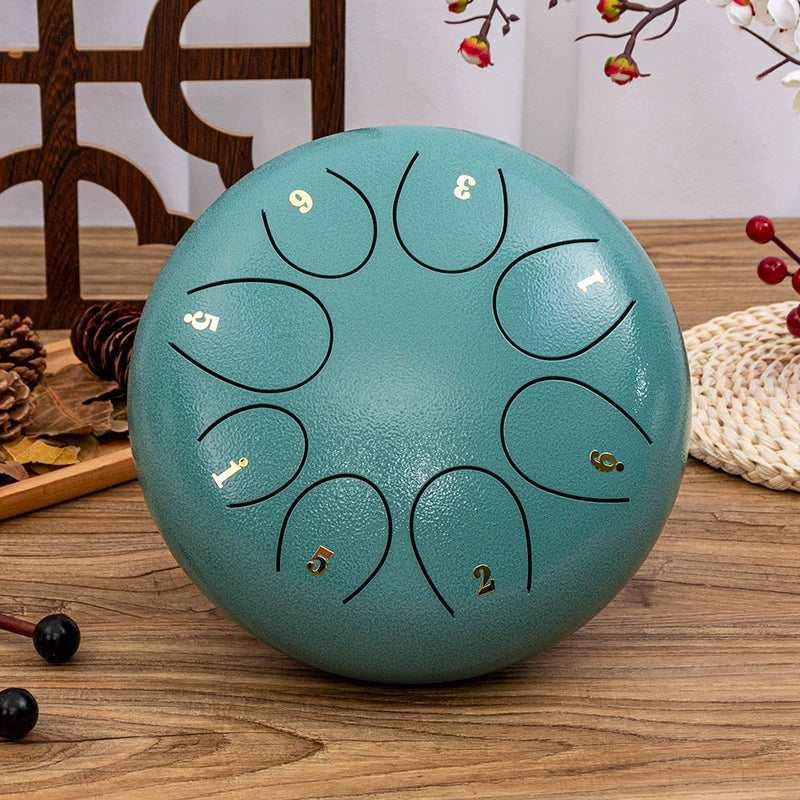 8-Tone D Key Steel Tongue Drum - Round 10 Inch Instrument