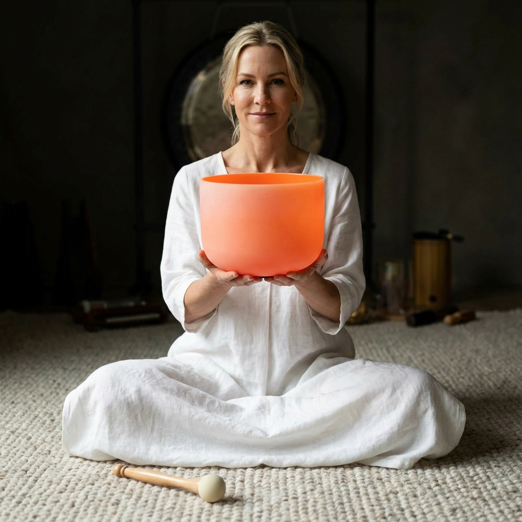 Orange D Note Navel Chakra Crystal Singing Bowl