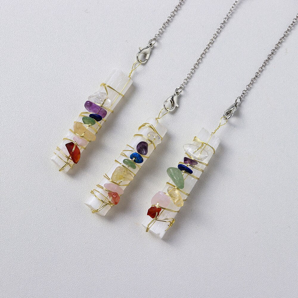 7 Chakra Crystal Pendulum with Selenite & Amethyst