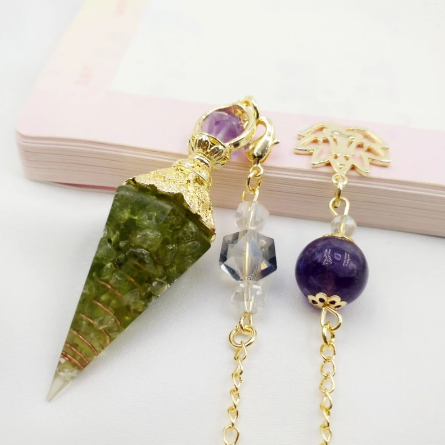 Amethyst Peridot Orgone Crystal Pendulum