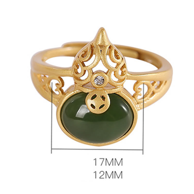 Adjustable Cyan Jade Success & Luck Ring with Copper Coin