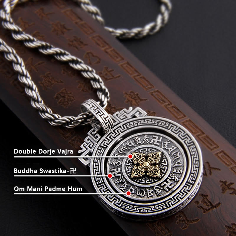 Om Mani Padme Hum Necklace | Copper Silver Rotatable Pendant