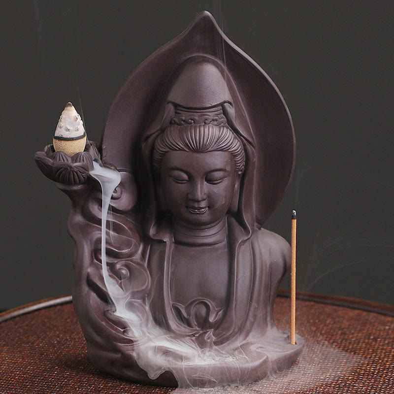 Purple Clay Buddha Backflow Incense Burner Lotus Design
