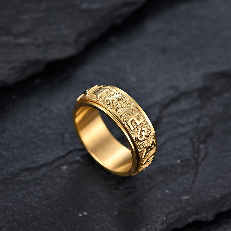 8mm Titanium Steel Om Mani Padme Hum Ring for Balance & Calm